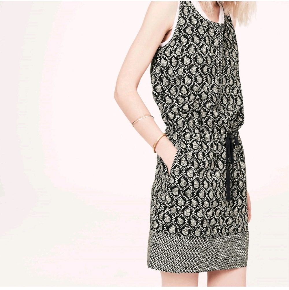 Lou & Grey Paisley Pattern Cotton Dress With Drawstring And Buttons